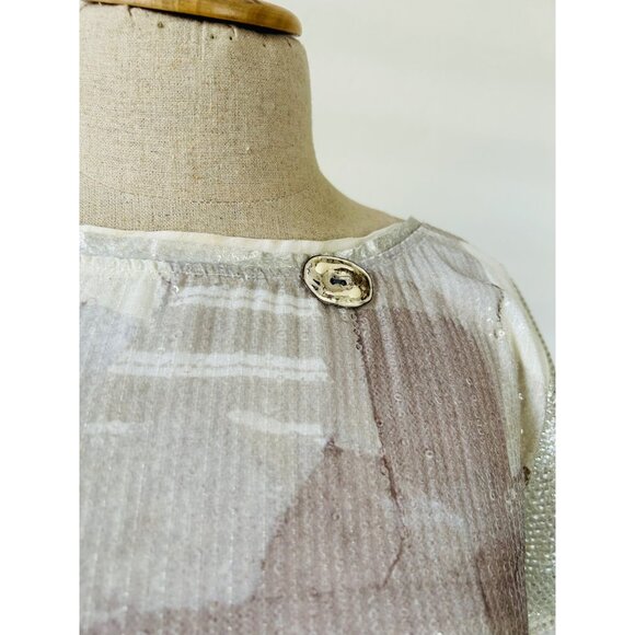 Elisa Cavaletti Women's Medium Italian Sequin Mesh Overlay Dress Beige/Blue - Picture 3 of 15